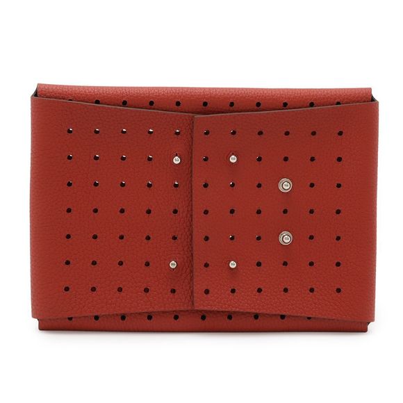 Hermes Perforated Pouch Tablet Case Multi Pouch Trillon Clemence Leather Red - Picture 1 of 5